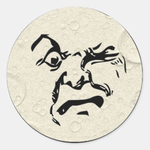 Angry Man in the Moon Face Classic Round Sticker
