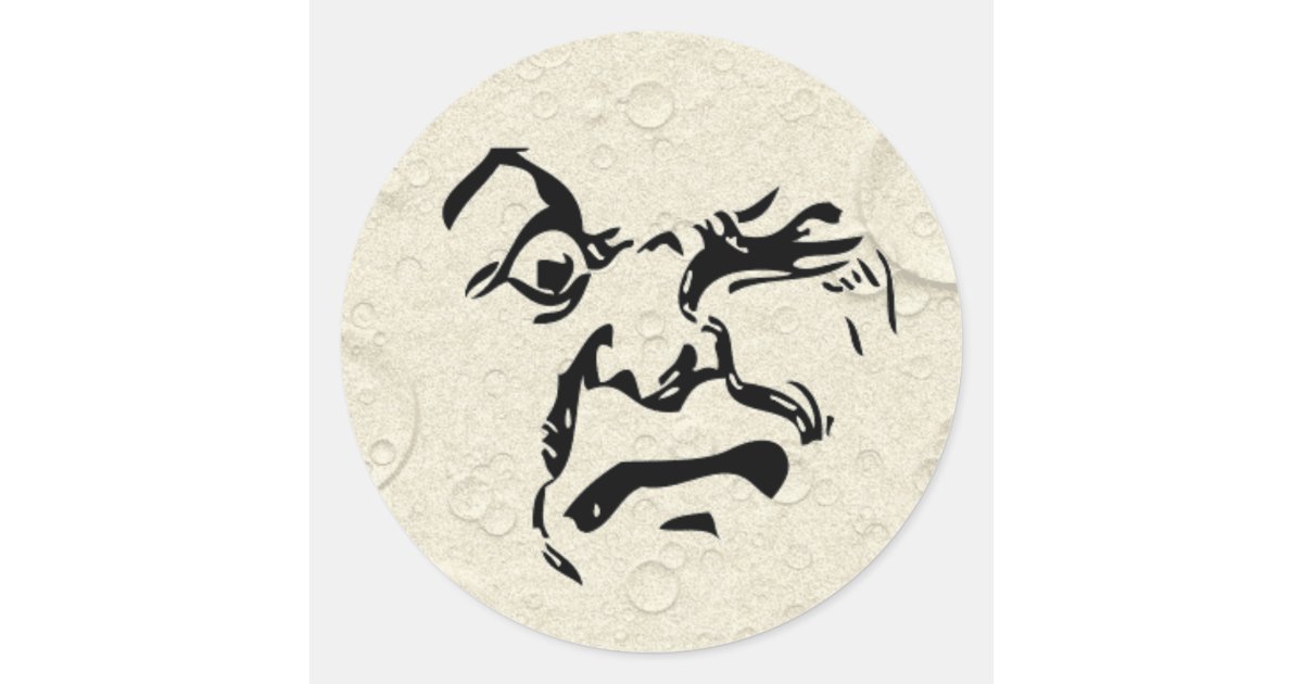 Angry Man in the Moon Face Classic Round Sticker | Zazzle
