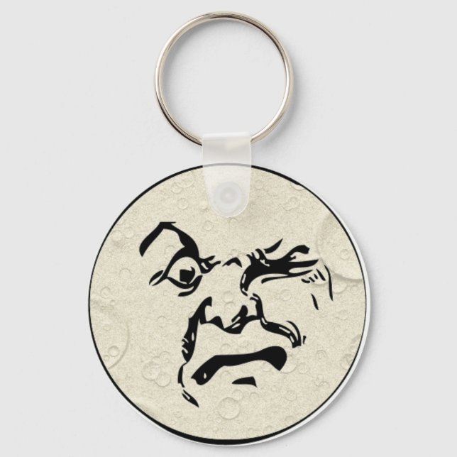 Angry Man in the Moon Face Keychain (Front)