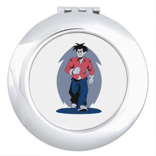 Angry man walking compact mirror