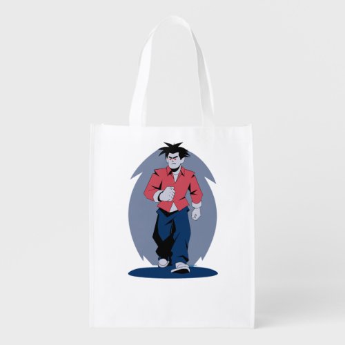 Angry man walking grocery bag