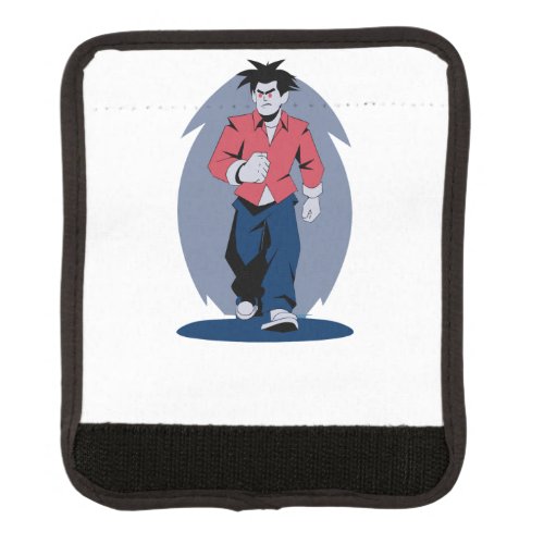 Angry man walking luggage handle wrap