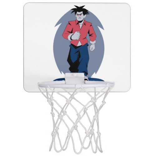 Angry man walking mini basketball hoop