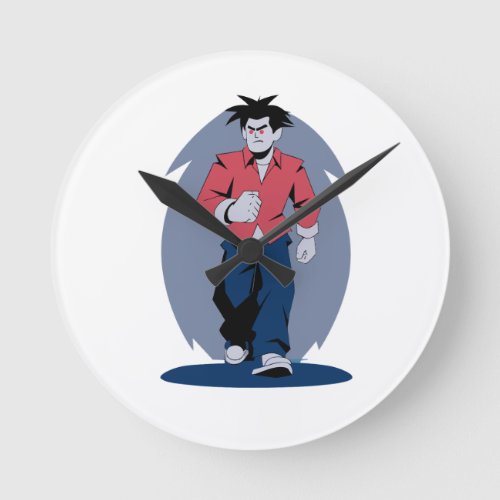 Angry man walking round clock