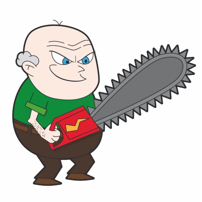 Angry man with chainsaw cartoon statuette (Front)