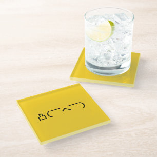 Angry Middle Finger Emoticon Japanese Kaomoji Glass Coaster