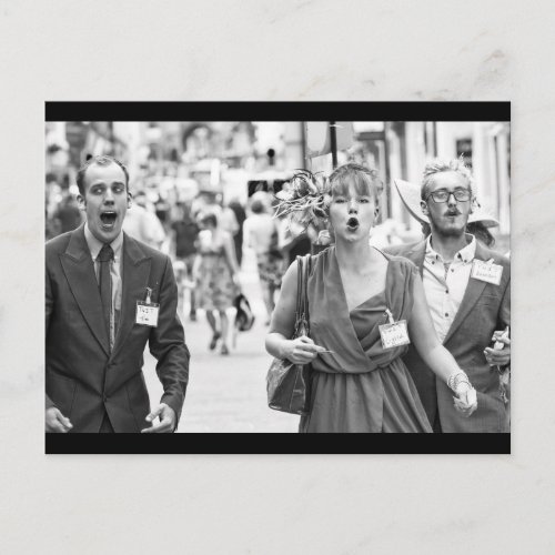 Angry mob protesting in highstreet postcard