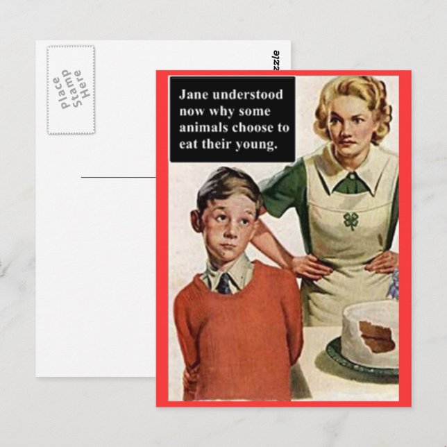 Angry Mom and Ruined Cake - Vintage Funny Postcard (Front/Back)