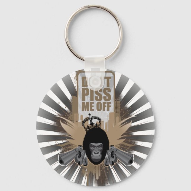 Angry Monkey with Gun Keychain (Front)