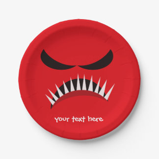 Angry Monster With Evil Eyes and Sharp Teeth Red Paper Plates