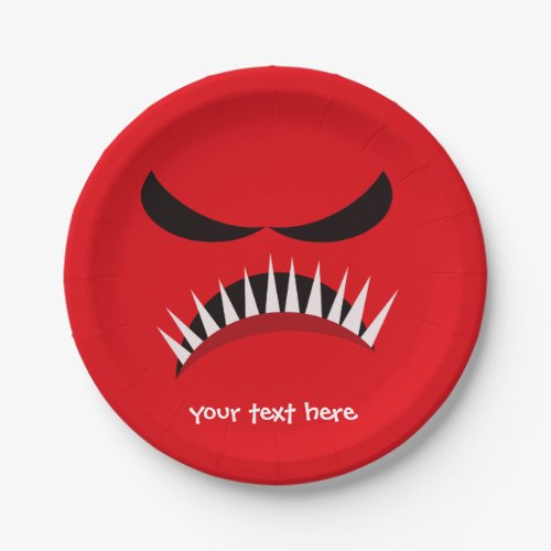 Angry Monster With Evil Eyes and Sharp Teeth Red Paper Plates