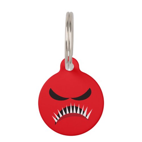 Angry Monster With Evil Eyes and Sharp Teeth Red Pet Name Tag