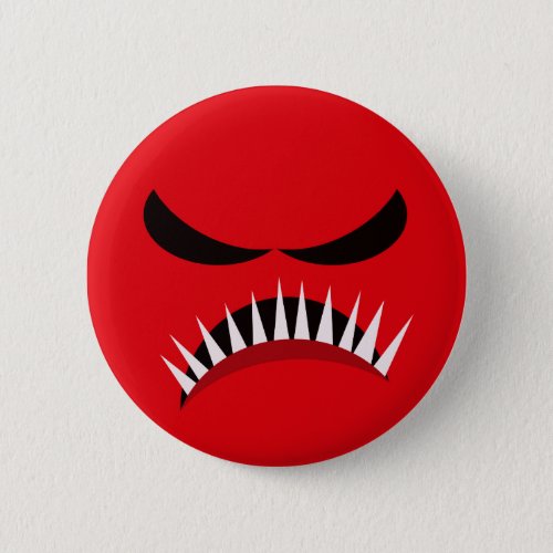 Angry Monster With Evil Eyes and Sharp Teeth Red Pinback Button