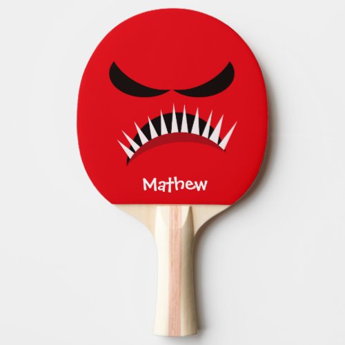 Angry Monster With Evil Eyes and Sharp Teeth Red Ping_Pong Paddle