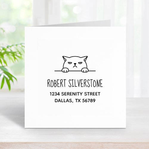 Angry Moody Cat Peeking above Address 2 Rubber Stamp