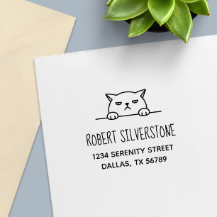 Angry Moody Cat Peeking above Address Self-inking Stamp