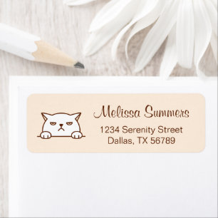 Angry Moody Cat Pet Beige Return Address Label