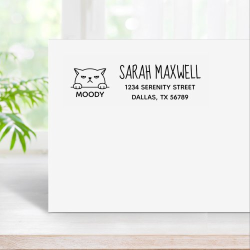 Angry Moody Cat Pet Name Address Rubber Stamp