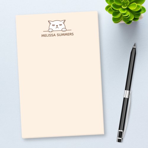 Angry Moody White Cat above Custom Name Beige Post_it Notes