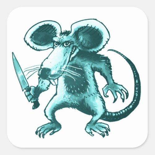 angry mouse with knife funny cartoon square sticker