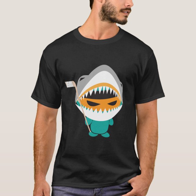 angry ninja shark hockey t shirt (Front)