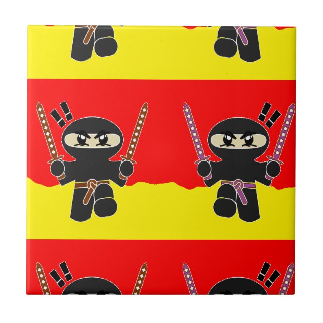 Angry ninjas ceramic tile (Front)