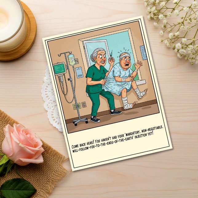 Angry Nurse Stops Patient Window Escape Get Well Postcard (Creator Uploaded)