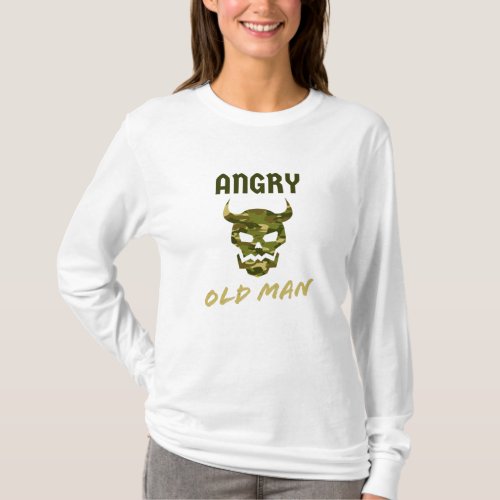 Angry Old Man Camouflage Skull Mens T_Shirt