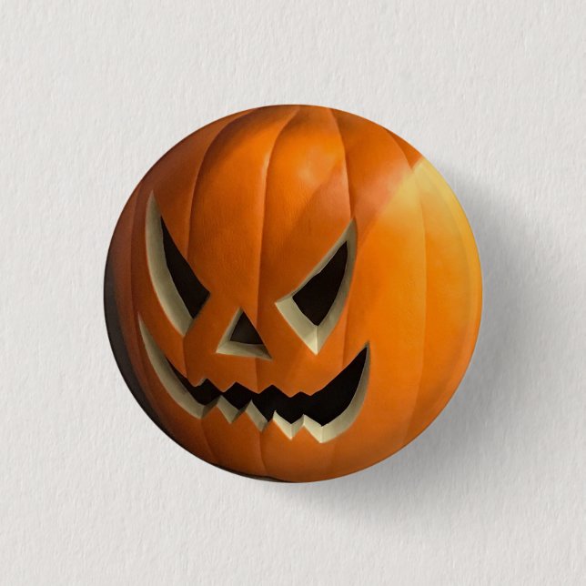 Angry orange and creepy pumpkin face Halloween Button (Front)