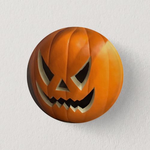 Angry orange and creepy pumpkin face Halloween Button