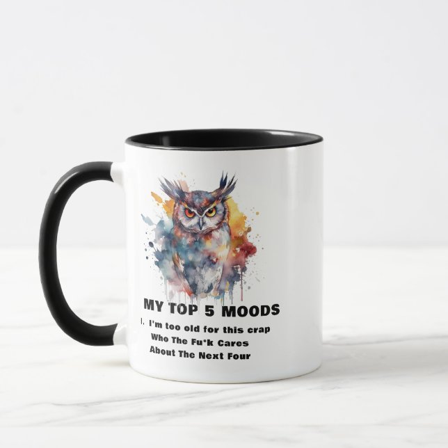 Angry Owl, "Too Old" Meme Snarky Humor Coffee Mug (Left)