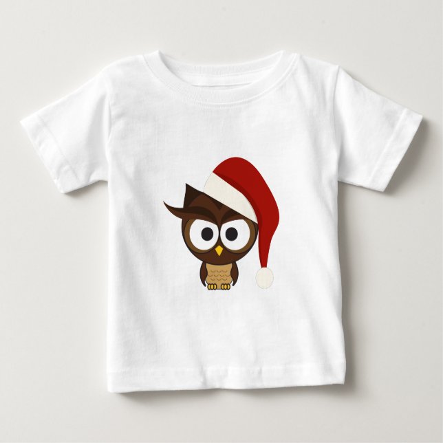 Angry Owl wearing Santa Hat Baby T-Shirt (Front)