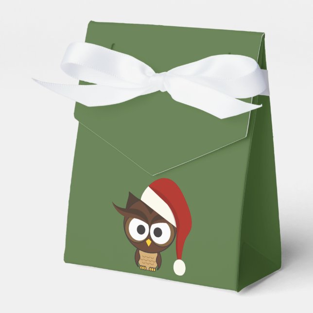 Angry Owl wearing Santa Hat Favor Boxes (Front Side)