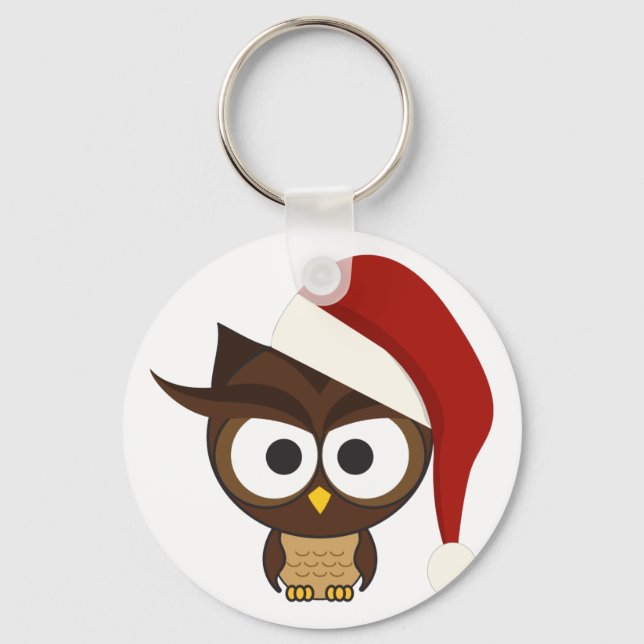 Angry Owl wearing Santa Hat Keychain (Front)
