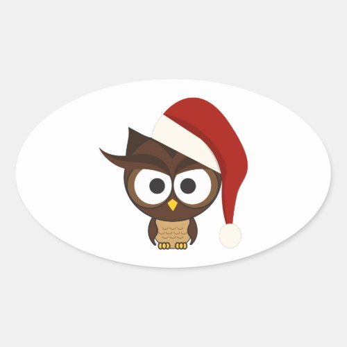 Angry Owl wearing Santa Hat Oval Sticker