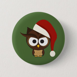 Angry Owl wearing Santa Hat Pinback Button