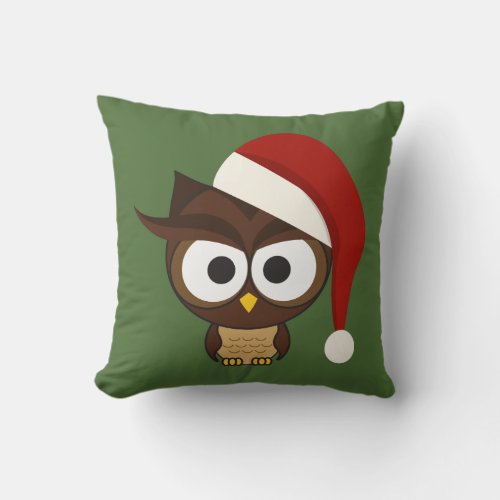 Angry Owl wearing Santa Hat Throw Pillow