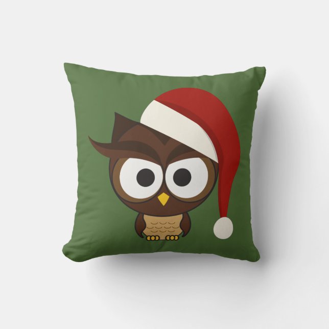 Angry Owl wearing Santa Hat Throw Pillow (Front)
