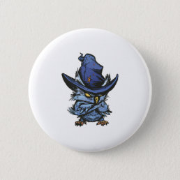 Angry Owl With Witch Hat Button