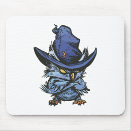 Angry Owl With Witch Hat Mouse Pad