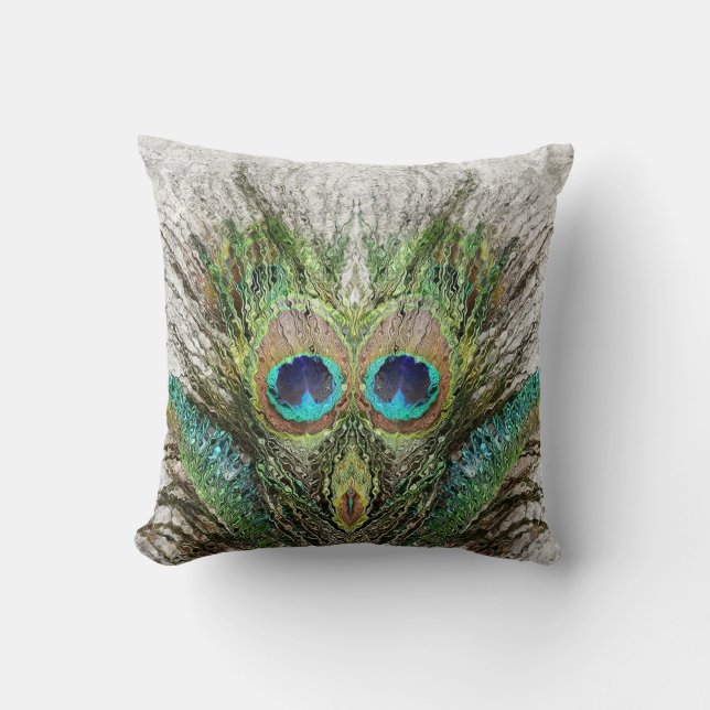 Angry Peacock Abstract Art Throw Pillow (Front)