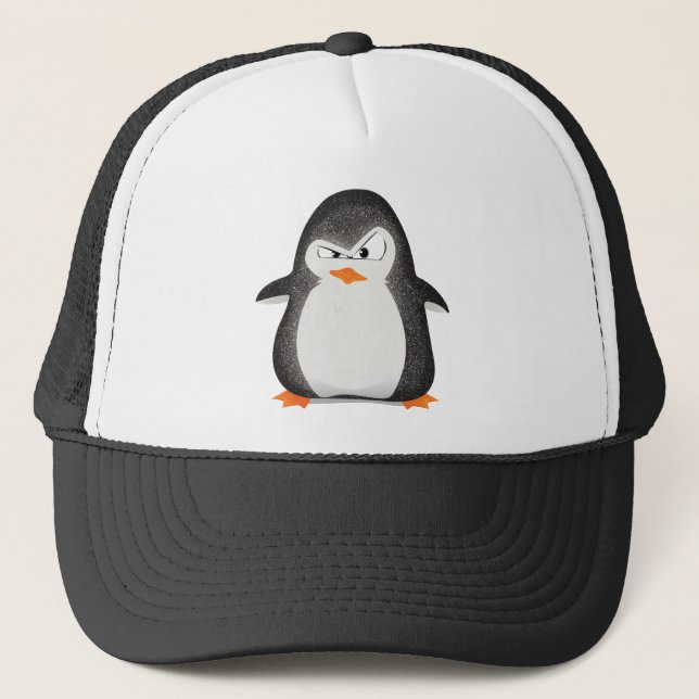 Angry Penguin Glitter Photo Print Trucker Hat (Front)