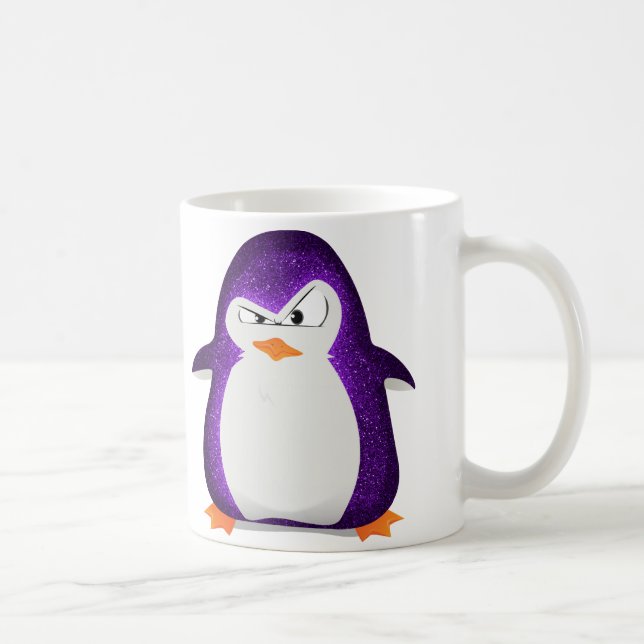 Angry Penguin Purple Glitter Photo Print Coffee Mug (Right)