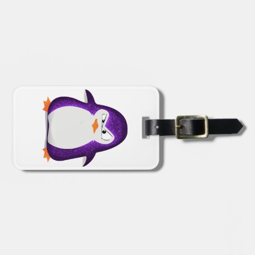 Angry Penguin Purple Glitter Photo Print Luggage Tag