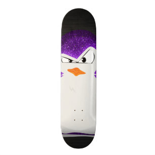 Angry Penguin Purple Glitter Photo Print Skateboard Deck