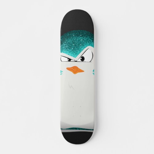 Angry Penguin Teal Glitter Photo Print Skateboard