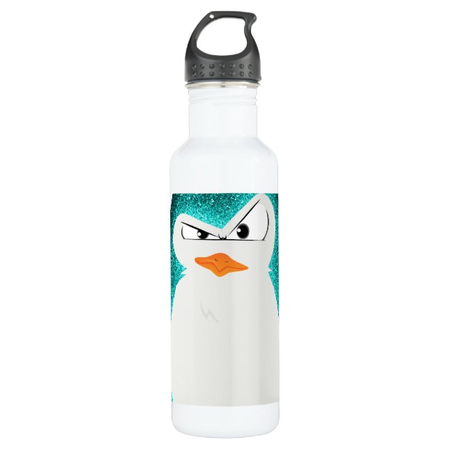 Angry penguin teal.png stainless steel water bottle (Front)