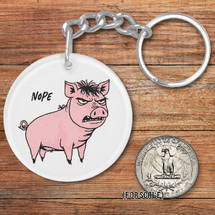 Angry Pig Drawing Sarcastic Phrase Bag Charm Keychain