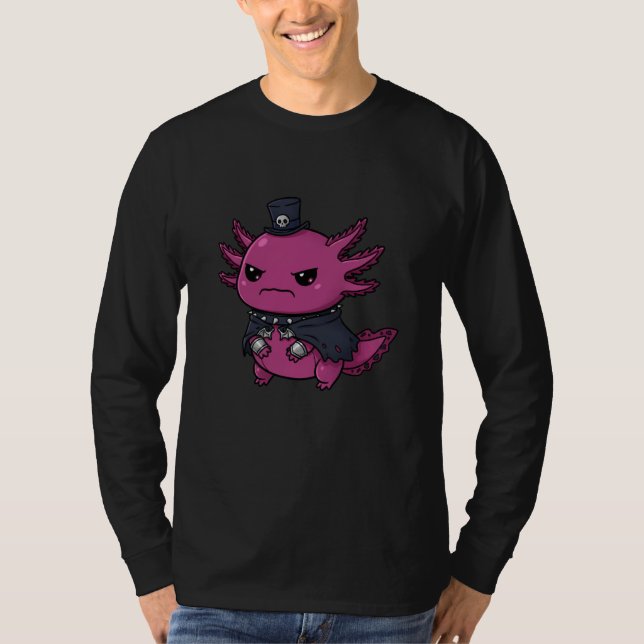 Angry Pink Axolotl Gothic Kawaii Skull Hat Creatur T-Shirt (Front)