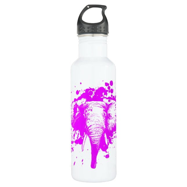Angry Pink Elephant Stainless Steel Water Bottle (Front)
